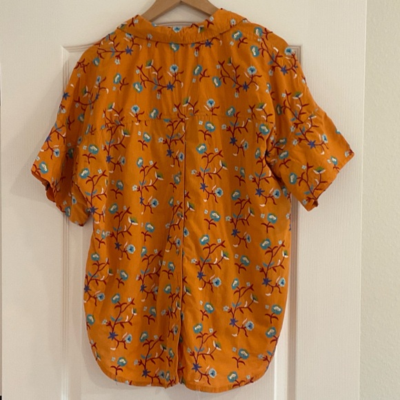 Anthropologie Orange Floral Button-Down Shirt - Picture 2 of 4